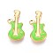 304 Stainless Steel Pendants, with Enamel, Guitar Charm, Real 18K Gold Plated, Ion Plating(IP), Spring Green, 21x10.5x3mm, Hole: 1.6mm