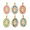 Brass & Shell & Clear Cubic Zirconia Pendants, Oval with Virgin Mary Pattern, Real 18K Gold Plated, 27.5x18.5x3.5mm, Hole: 3.5x4mm