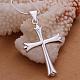 Simple Silver Color Plated Brass Cross Pendant Necklaces For Men NJEW-BB12909-4