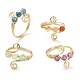 4 Uds. 4 anillos de dedo con cuentas redondas de piedras preciosas naturales mezcladas RJEW-TA00105-1