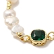 Rhinestone Square Link Bracelet with Natural Pearl BJEW-C051-20G-2