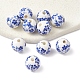 手作りの陶器ビーズ  青と​​白の磁器  花の丸  ブルー  12mm  穴：2mm PORC-YW0001-06D-1