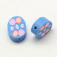 Handmade Polymer Clay Flat Oval with Flower Beads CLAY-Q215-06D-1