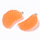 不透明樹脂ペンダント  プラチナトーンの鉄製ペグベイル付き  オレンジ  オレンジ  31.5x17.5x12mm  穴：2mm RESI-T028-72-3