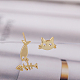 18KGP本金メッキ真鍮キュービックジルコニア子猫ダングルスタッドピアス  猫と魚  非対称イヤリング  15x11mm EJEW-EE0001-213-2