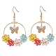 Glass Beaded Flower & Brass Butterfly Dangle Earrings EJEW-JE05218-02-1