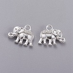 Charms del elefante de la vendimia, Encantos de aleación de estilo tibetano, Sin cadmio y níque y plomo, color plateado, 12x14x2.5mm, agujero: 1 mm