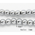 Vacuum Plating Platinum Plated Hematite Beads Strands, Round, 4mm, Hole: 1mm