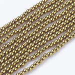 Non-Magnetic Synthetic Hematite Beads Strands, Round, Gold, 2mm, Hole: 1mm, about 223pcs/strand, 15.7 inch