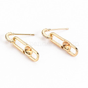 Brass Micro Pave Clear Cubic Zirconia Stud Earring Findings KK-S356-261-NF