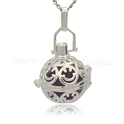 Silver Color Plated Brass Hollow Round Cage Pendants KK-J216-07S