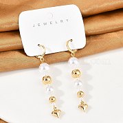 Серьги-кольца из латунного АБС-пластика с жемчугом и кисточками EJEW-U040-12G