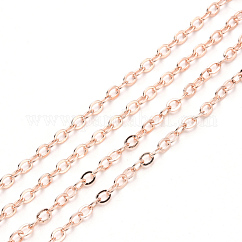 Cadenas de cable de latón, soldada, Sin cadmio y níque y plomo, con carrete, Plano Oval, oro rosa, 2.2x1.9x0.3mm, apto para anillos de salto de 0.6x4 mm, aproximadamente 32.8 pie (10 m) / rollo