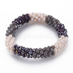 Braccialetto elastico intrecciato con perline di vetro all'uncinetto, gioielli fatti a mano da donna nepel, grigio, diametro interno: 1-5/8 pollice (4.2 cm)
