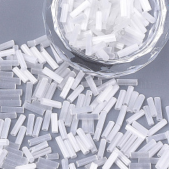 Perline di tromba in vetro, foro rotondo, occhio di gatto imitato, fumo bianco, 6~7x1.5~2mm, Foro: 0.8 mm, circa 10000pcs/scatola