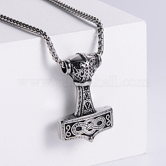 Pendentif marteau viking en acier inoxydable 304, colliers de style urbain à la mode pour hommes branchés, couleur inoxydable