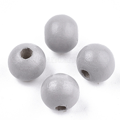 Cuentas de madera natural pintada, redondo, gris claro, 10x8.5~9mm, agujero: 2~3 mm
