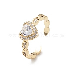 Anello polsino con zirconi cubici trasparenti a cuore, gioielli ad anello aperto per le donne,  cadmio& piombo libero, vero placcato oro 16k, 2.5mm, diametro interno: 17mm