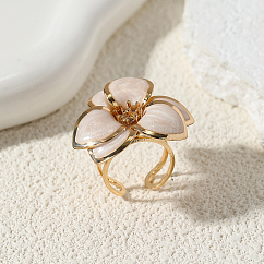 Bagues ouvertes en fer pour femmes, fleur, avec l'émail, or, blanc, diamètre intérieur: 18 mm