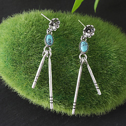 Серьги-гвоздики из сплава и синтетической бирюзы&nbsp;FS-WG2C5AC-01