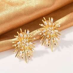 真鍮マイクロペーブクリアキュービックジルコニアスタッドピアス  925つのスターリングシルバーピン付き  花火  18KGP本金メッキ  28.5x19.5mm&nbsp;EJEW-P301-16G