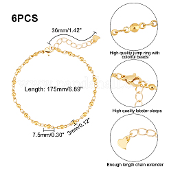 6шт. браслеты из цепочек из нержавеющей стали 304&nbsp;STAS-UN0029-34
