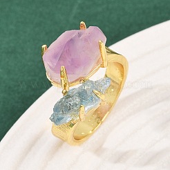 Кольца-манжеты с натуральным аметистом и аквамарином RJEW-K286-12G-02