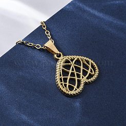 Collares colgantes de acero inoxidable 304 con forma de corazón de malla&nbsp;NJEW-M096-12G