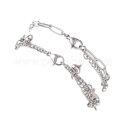 Браслеты из нержавеющей стали 304 со скрепками и цепочкой Фигаро для женщин BJEW-JB12445-01