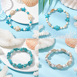 8шт. браслет из синтетических бирюзовых бусин с черепахой и морской звездой&nbsp;BJEW-SC0001-46