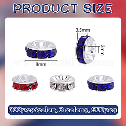 900 Uds. Cuentas espaciadoras de rhinestone de grado A de latón de 3 colores&nbsp;RB-PH0001-75