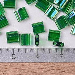 MIYUKIティラビーズ  日本製シードビーズ  2穴  (tl179) 透明緑ab  5x5x1.9mm  穴：0.8mm  約1180個/100g&nbsp;SEED-J020-TL0179