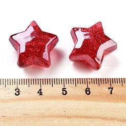 UVメッキアクリルヨーロッパのビーズ  クリスマステーマ  グリッターパウダー  スター  ファイヤーブリック  21x22x13mm  穴：4mm&nbsp;OACR-S142-02A