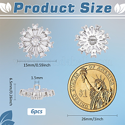 真鍮マイクロパヴェクリアキュービックジルコニアボタン6個  花  プラチナ  15x15x6.5mm  穴：1.5mm&nbsp;KK-FG0001-26C