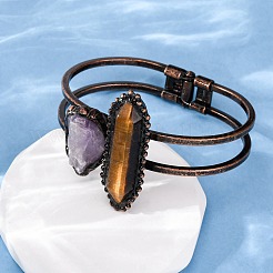 Браслеты с бусинами из натурального тигрового глаза и аметиста&nbsp;G-B150-05R-05