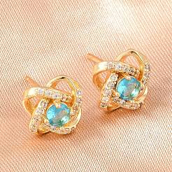 真鍮製 マイクロパヴェ キュービックジルコニア スタッドピアス 女性用  花  カドミウムフリー＆鉛フリー  長持ちメッキ  ラックめっき  18KGP本金メッキ  ミックスカラー  10x10mm&nbsp;KK-A305-10G