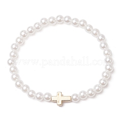 Абс пластик имитация жемчуга круглые бусины эластичные браслеты BJEW-JB11605-03