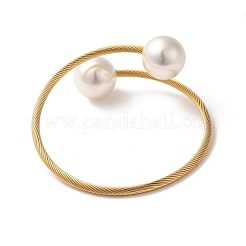 Пластиковый круглый браслет-манжета с имитацией жемчуга и бисером BJEW-P310-07G