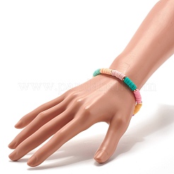 Braccialetto elastico con perline heishi in ematite sintetica e argilla polimerica&nbsp;BJEW-JB07379