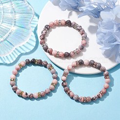 3 Uds. 3 colores 8.5mm pulseras elásticas redondas de jaspe de cebra Rosa natural con cuentas&nbsp;BJEW-JB10256