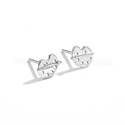 ロジウムメッキスターリングシルバースタッドピアス  カラーパレット  プラチナ  6x8x1.8mm  ピン：0.9mm&nbsp;EJEW-BB67167-P