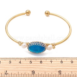 Bracelets manchettes en agate naturelle enroulée de fil&nbsp;BJEW-TA00742-03
