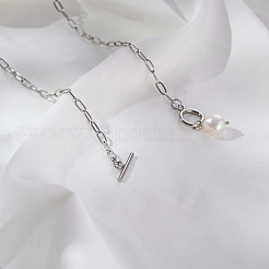 Минималистичные ожерелья из нержавеющей стали с подвеской в виде рисовой скрепки и имитацией жемчуга для повседневной женской одежды OX8079-1