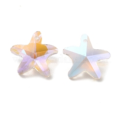 電気メッキガラスチャーム  バックメッキ  多面カット  ヒトデのチャーム  透明  19.5x20.5x8.5mm  穴：1.4mm&nbsp;GLAA-A008-03D