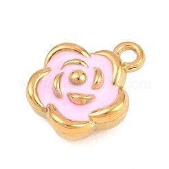 304ステンレスペンダント  エナメル  花のチャーム  ピンク  12.5x10.5x6mm  穴：1.5mm&nbsp;STAS-D264-04A-G
