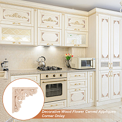 Artisanat d'applique onlay sculpté en bois massif naturel&nbsp;WOOD-WH0002-34