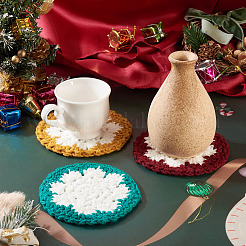 3 Stück handgewebter Polyester-Makramee-Untersetzer in Schneeflockenform&nbsp;DIY-TA0013-97