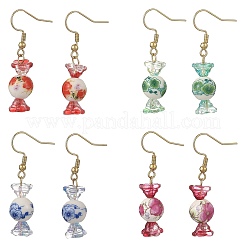 Boucles d'oreilles pendantes en porcelaine imprimée et verre&nbsp;EJEW-JE07486