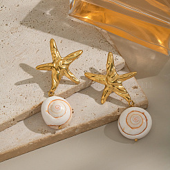 Серьги-гвоздики в форме морской звезды и ракушки из нержавеющей стали 304 JP3021