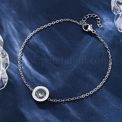 Плоские круглые подвески из нержавеющей стали 304 с кубическим цирконием SJEW-C004-19P